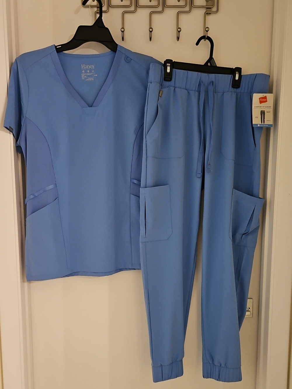 Hanes V-Neck Top & Jogger Scrub Set Blue Plus Size Medium NWT